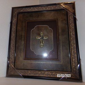 Framed rhinestone cross wall decor